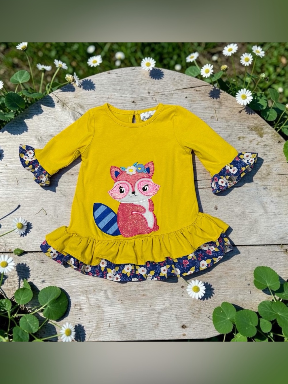 Rare Editions Yellow Tunic with Pink & Blue Applique